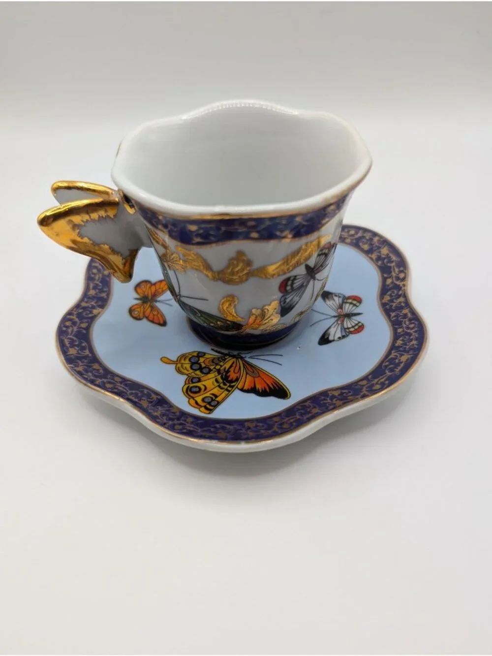 Vintage Porcelain Butterfly Demitasse Tea Cup & Saucer Set by Baum Brothers